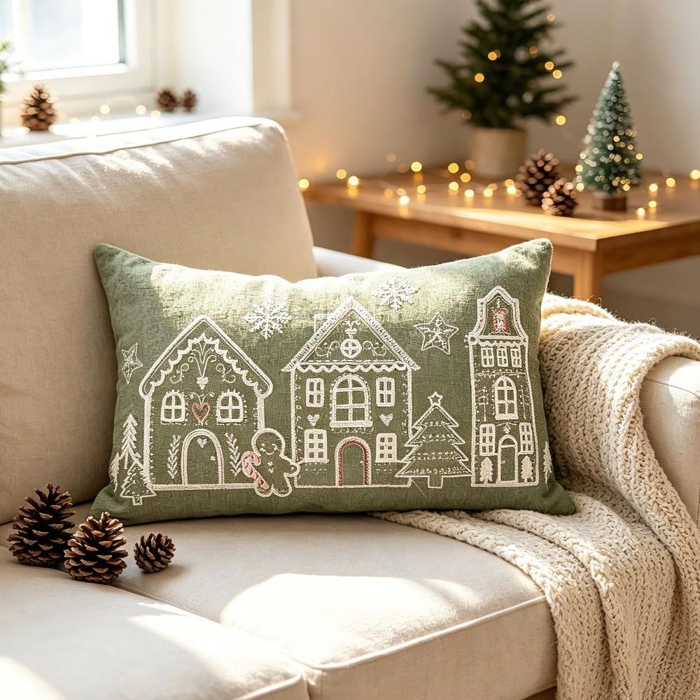 Breathable Christmas Pillowcases House Snowflake Embroidery Pillow Case  Christmas Decor
