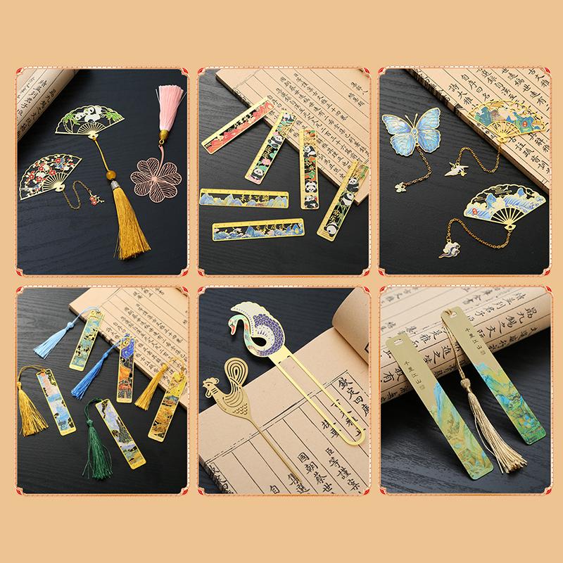 1 Pc Retro Floral Painting Metal Bookmark Hollow Bronzing Bookmark With Tassel Stationery Gifts For Book Club Reader