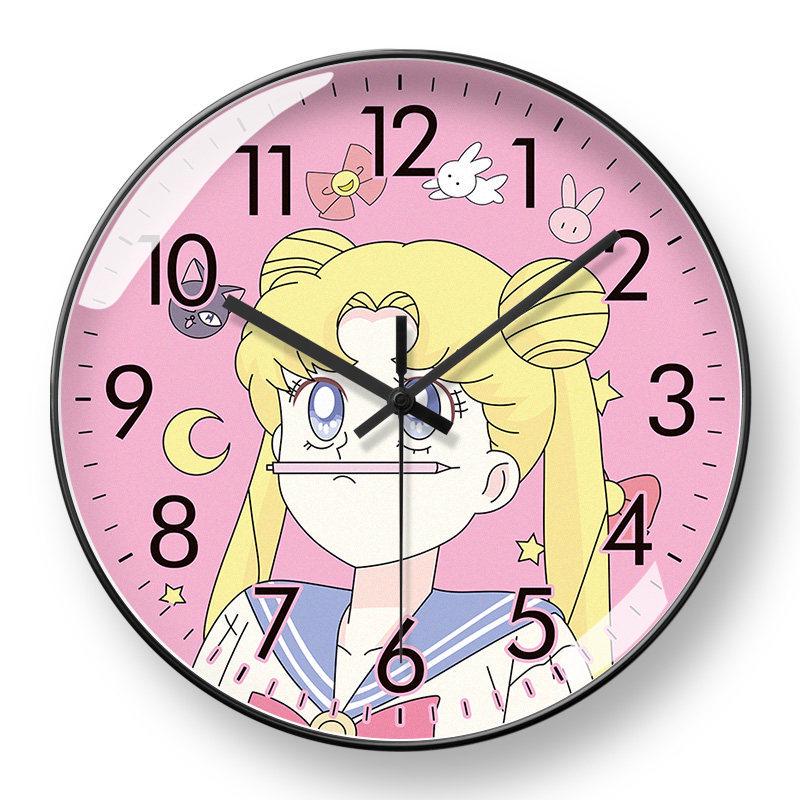 Sailor Moon Anime Silent Wall Clock with Automatic Time Setting for Girls' Bedrooms and Living Rooms