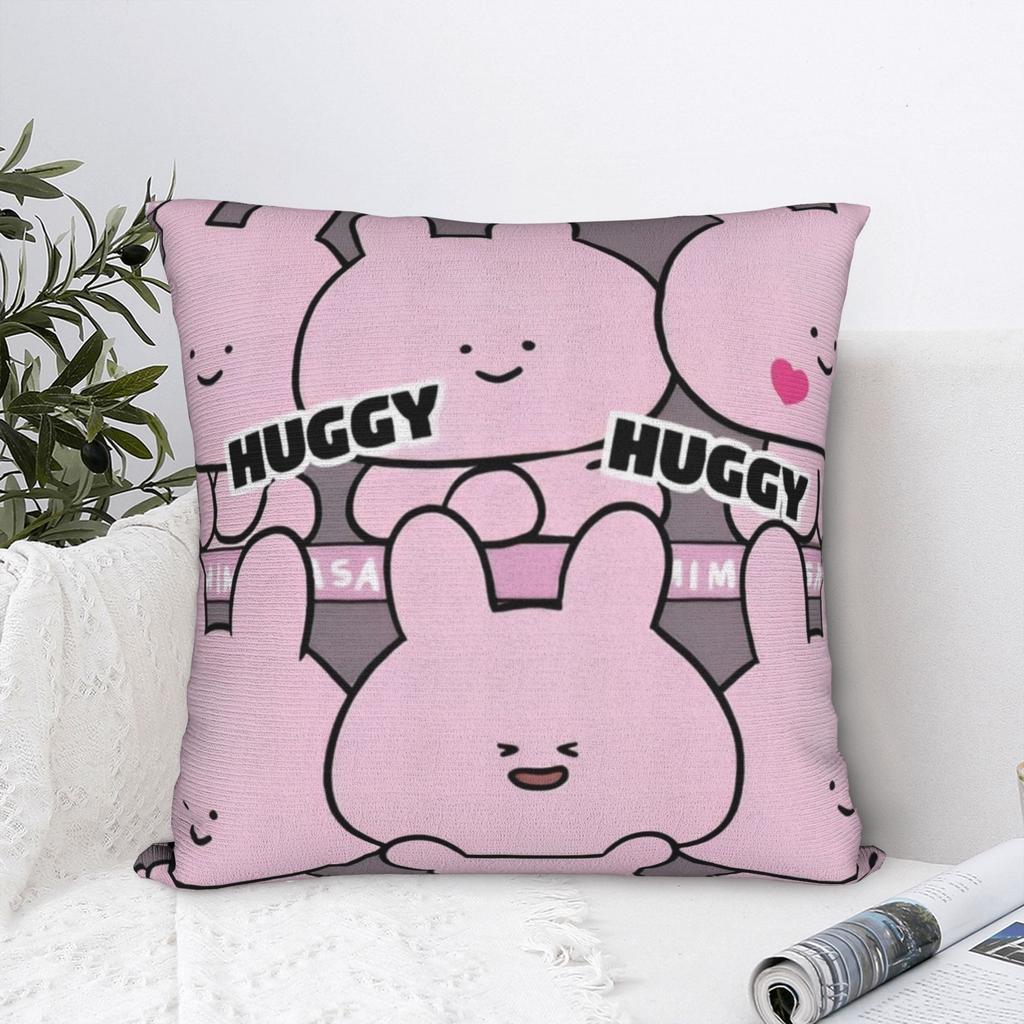 Asamimichaan Cute Asamimi Square Pillow Cases Pink Rabbit Cushion Covers Novelty Zippered Decorative Pillowcase for Sofa cm