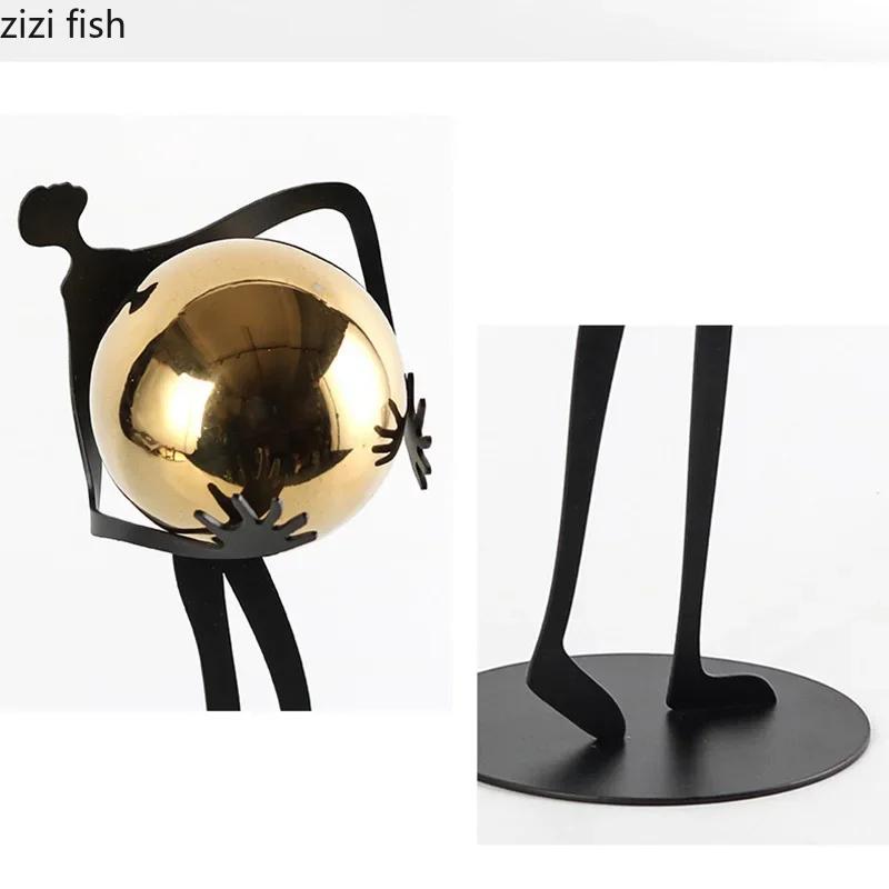 Abstract Character Statue Metal Handicraft Gold Balls Decorative Character Figurines Sculpture Home Decoration Accessories