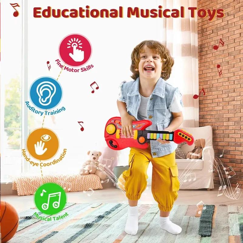 2 In 1 Foldable Guitar Piano Electric Musical Toy for Kids Beginners Portable Early Education STEM Lights Christmas Gift