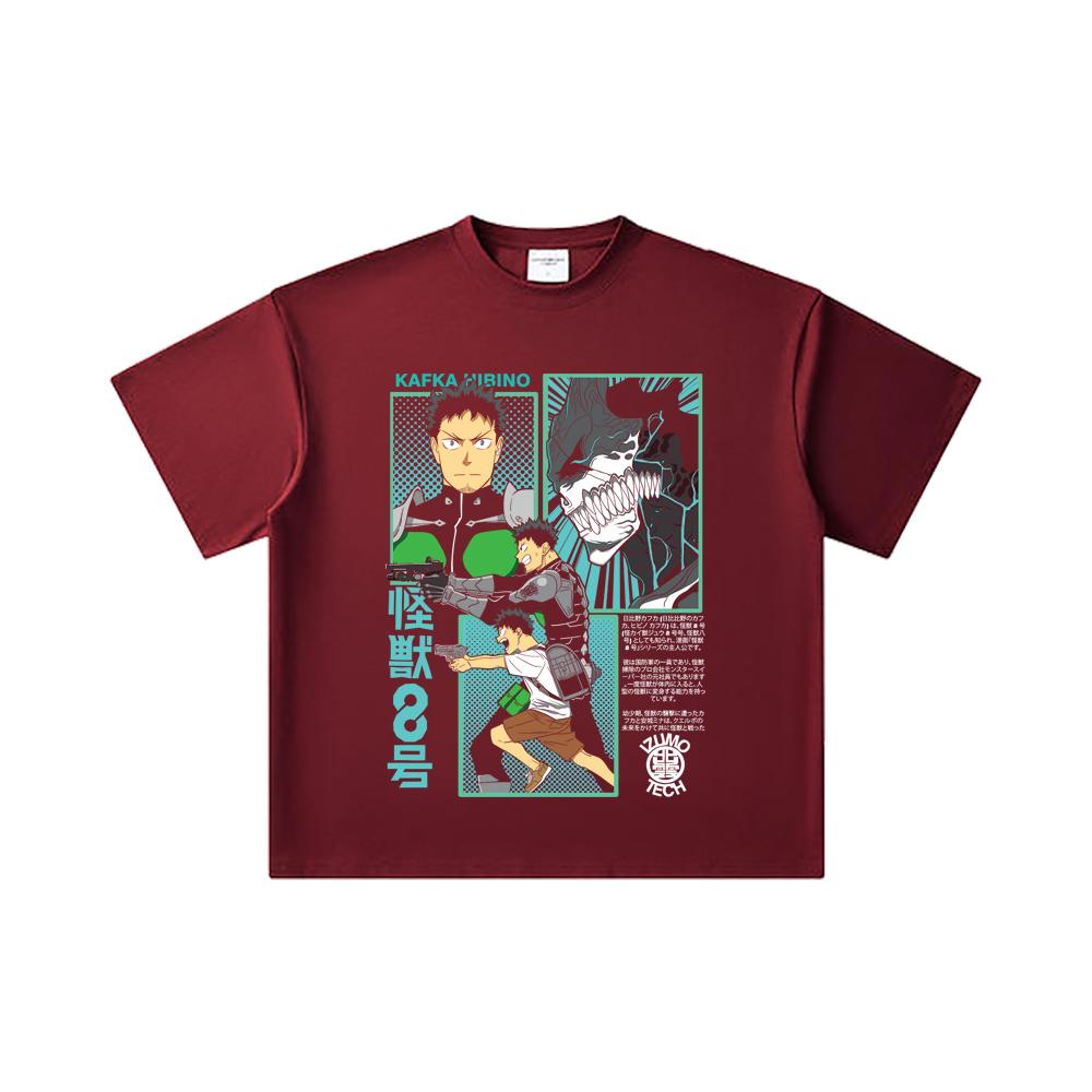 

260 GSM Double Yarn 32 Count 100% Cotton Kaiju No 8 V7 Kafka Print Unisex Heavy Cotton T Shirt 2XL вина червоного кольору