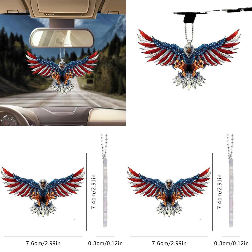 Unique 2d American Flag Eagle Car Interior Rearview Mirror Keychain Decoration