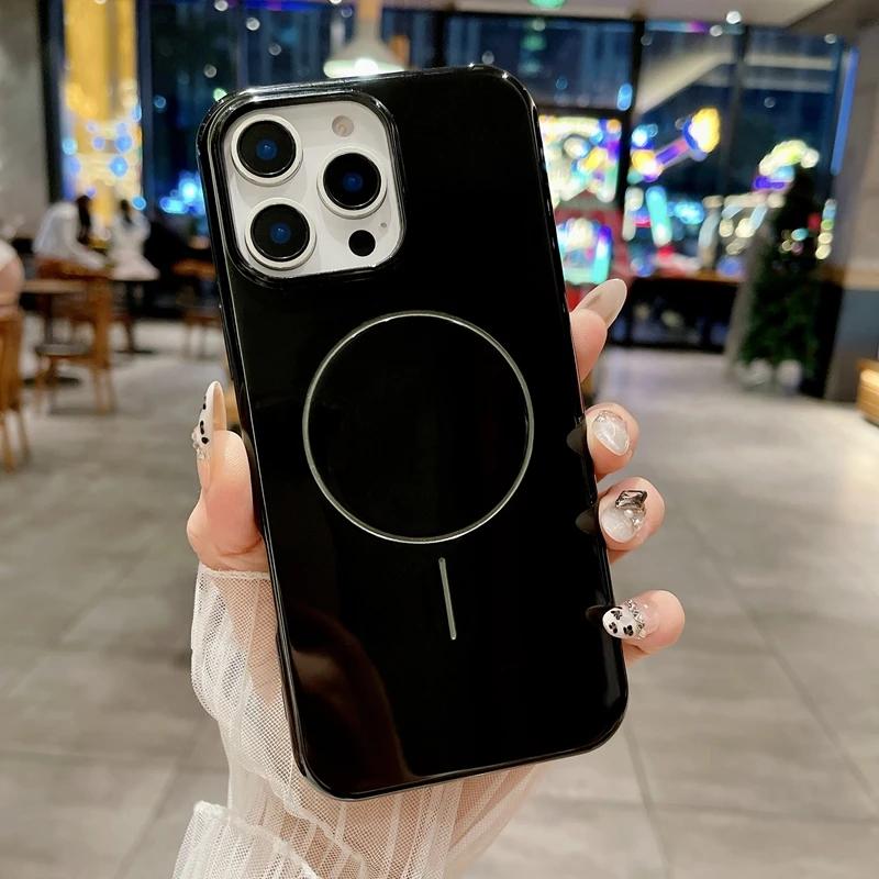 

Официальный глянцевый силиконовый чехол Magsafe для iPhone 16 14 7 8 15 Plus X XR XS 13 12 11 16 Pro Max магнитный защитный нескользящий чехол For iPhone 13 Pro чёрный