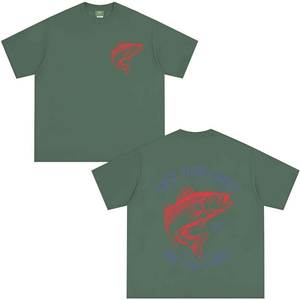 Cast Your Cares on The Lord Bible Verse Christian Fish Graphics Tshirt Unisex Unisex Hiphop Loose Casual Cotton Vintage Tshirts