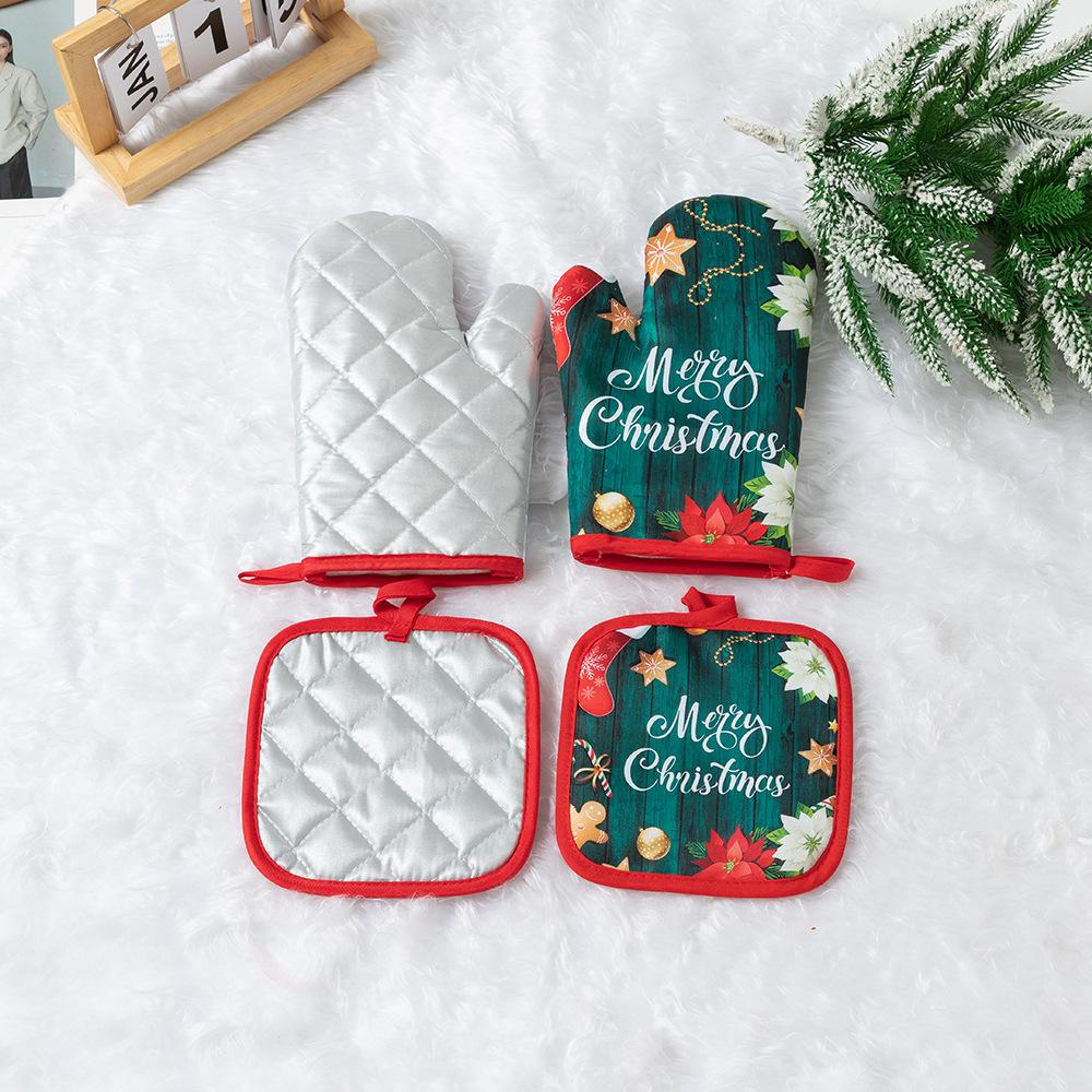 Christmas Microwave Oven Gloves Kitchen Household Anti-scalding Baking Christmas Gloves Thickened Heat Insulation Oven Gloves Set