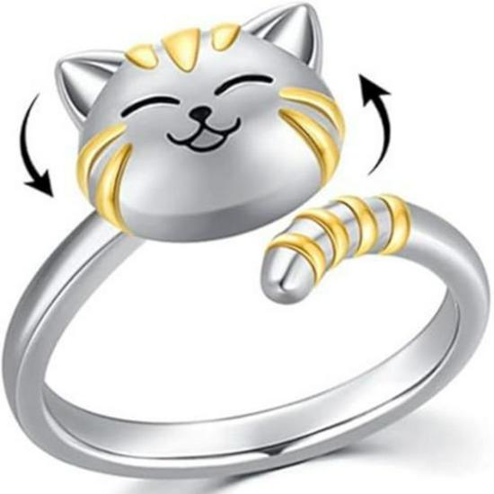 Rotating Two-Color Cat Stress Relief Ring