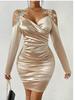 2025 Elegant Lace Satin Bodycon Dress with Pleated Skirt for Spring and Autumn