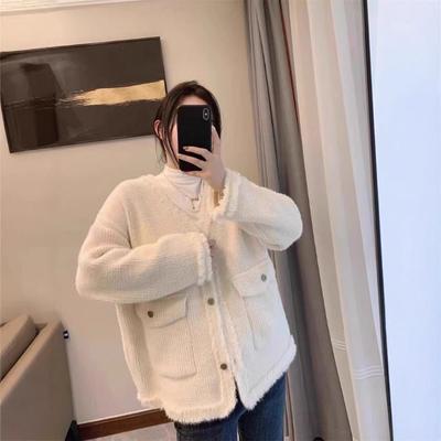 Spring New Imitation Mink Velvet Knitted Cardigan Loose Soft Waxy Temperament High-end Sweater Jacket Women