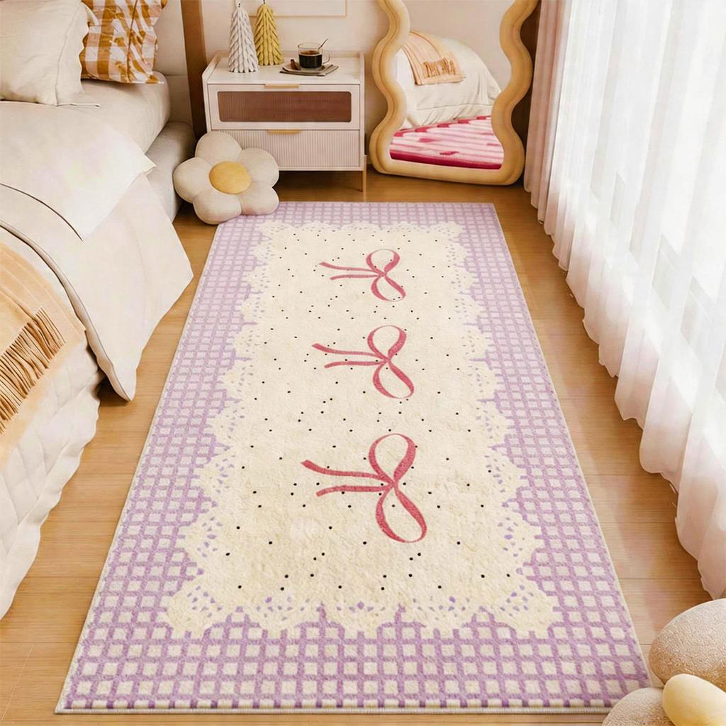 Bow Plaid Pattern Rugs for Bedroom Thicken Plush Bedside Floor Mat Washable Living Room Decoration Carpet Fluffy Soft Lounge Rug
