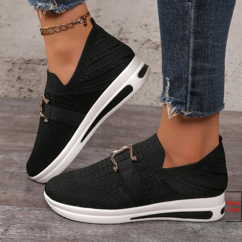 Thick-soled fly-woven soft-soled single shoes women's one-pedal knitted breathable women's board shoes