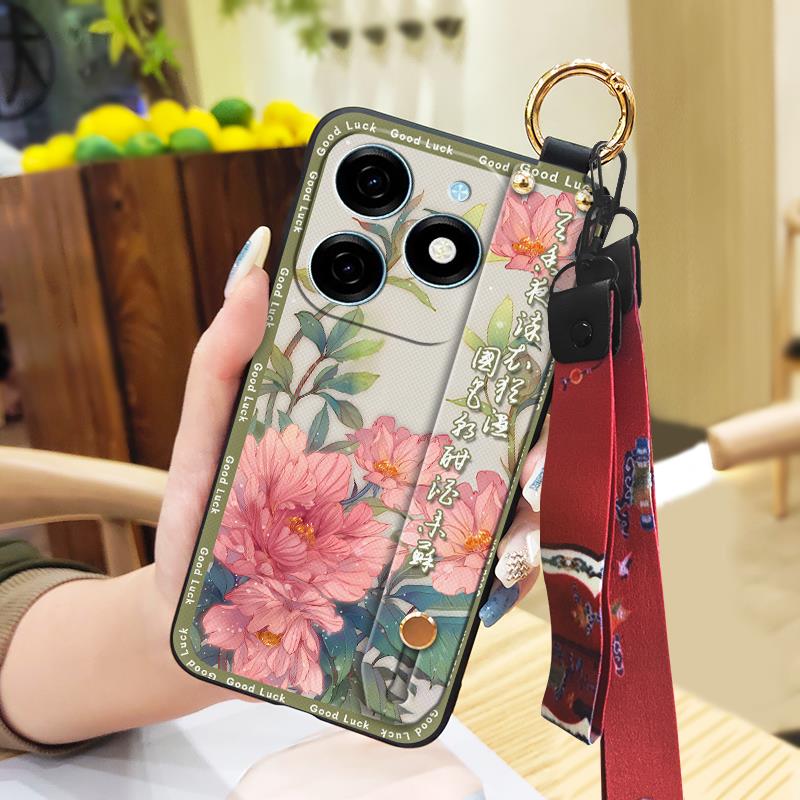 Soft case Fashion Phone Case For Tecno Spark20/KJ5 Lanyard Waterproof Ring Wrist Strap Back Cover Silicone Shockproof