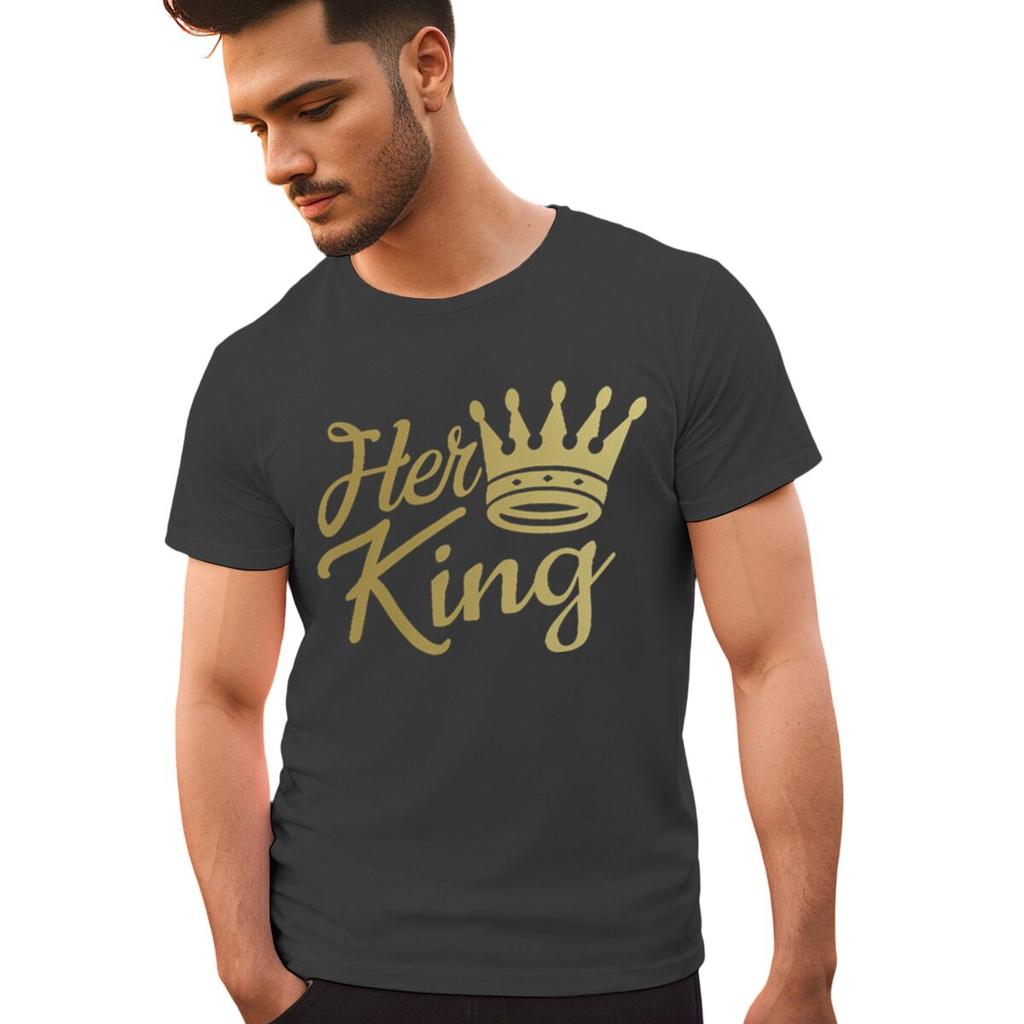 Couple Matching Tshirt His Queen Her King Golden Crown Print Streetwear Women Men Vintage Valentines Day Gifts Lovers Tshirts