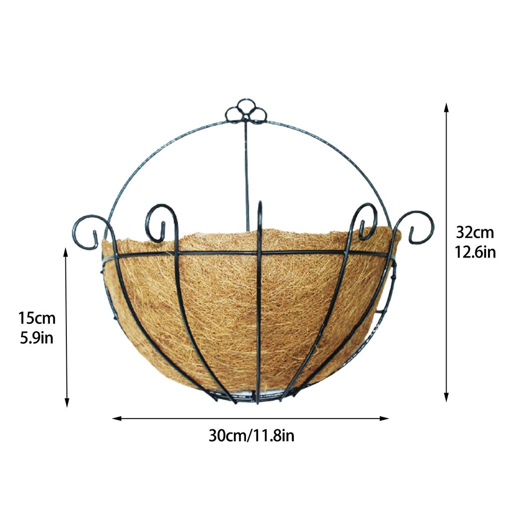 Iron Hanging Flower Pot Basket Coconut Palm Pad Wall Mounted Flowerpot Strong Wrought Iron Frame Detachable Chain for