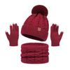 3Pcs/Set Women Winter Hat Scarf Gloves Set Twist Texture Plush Ball Decor Brimless Hat Scarf Touchscreen Glove Set