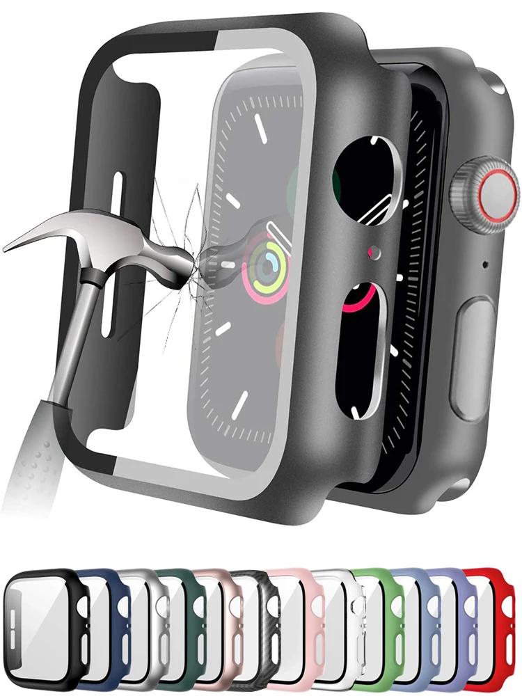 Tempered Glass+cover For Apple Watch Accessories 45mm 41mm 44mm 40mm 42mm Screen Protector serie 9 4 5 6 SE 7 8 Apple watch Case