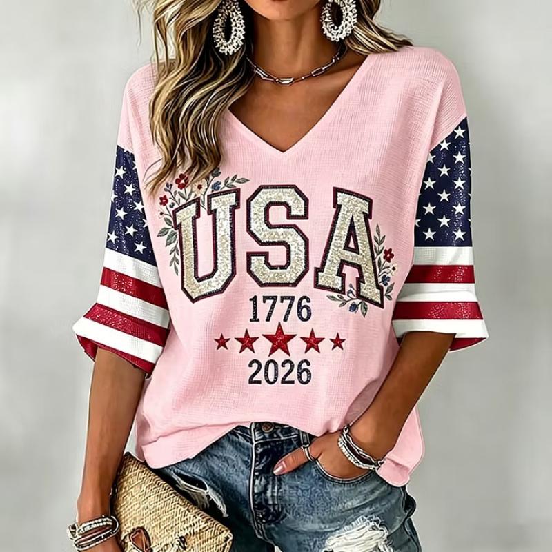 Fashion Women's V-Neck Short Sleeve 3D Casual Color Printing Casual Short Sleeve V-Neck T-Shirt