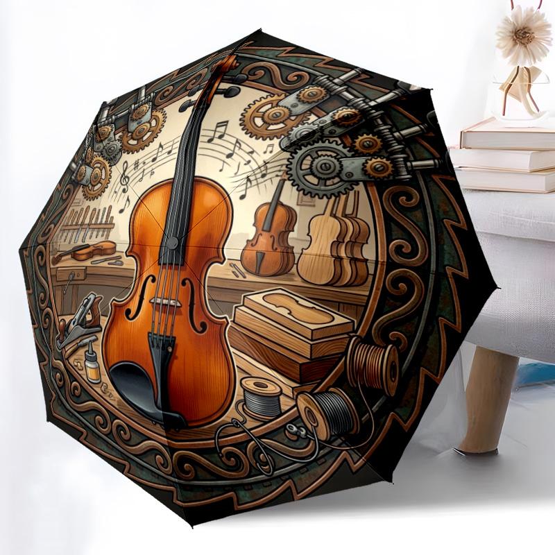 Craftsmanship Violin pattern umbrella, portable and foldable design, 8 ribs, a casual accessory for Halloween, Christmas, and birthday gifts. разноцветный