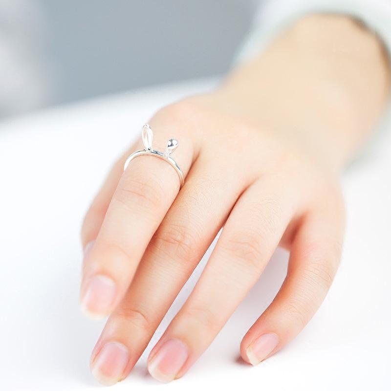 Student Fashion Rabbit Ear Ring Simple And Exaggerated Childlike Super Cute Zodiac Rabbit Jade Rabbit Ring Opening