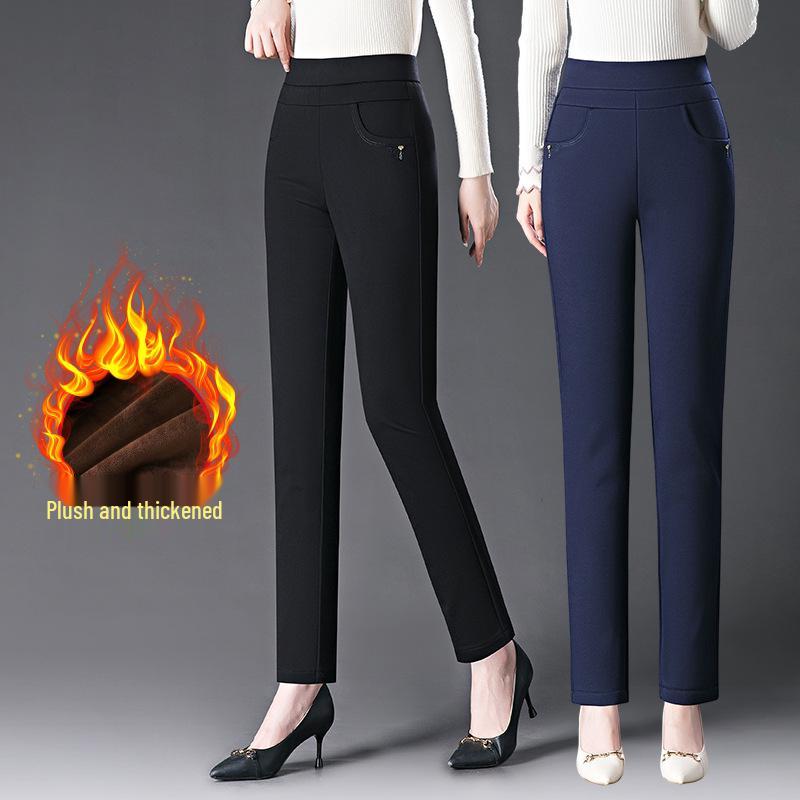High-Waisted Fleece-Lined Straight-Leg Pants - 2024 Winter Warm Casual Pants for Women