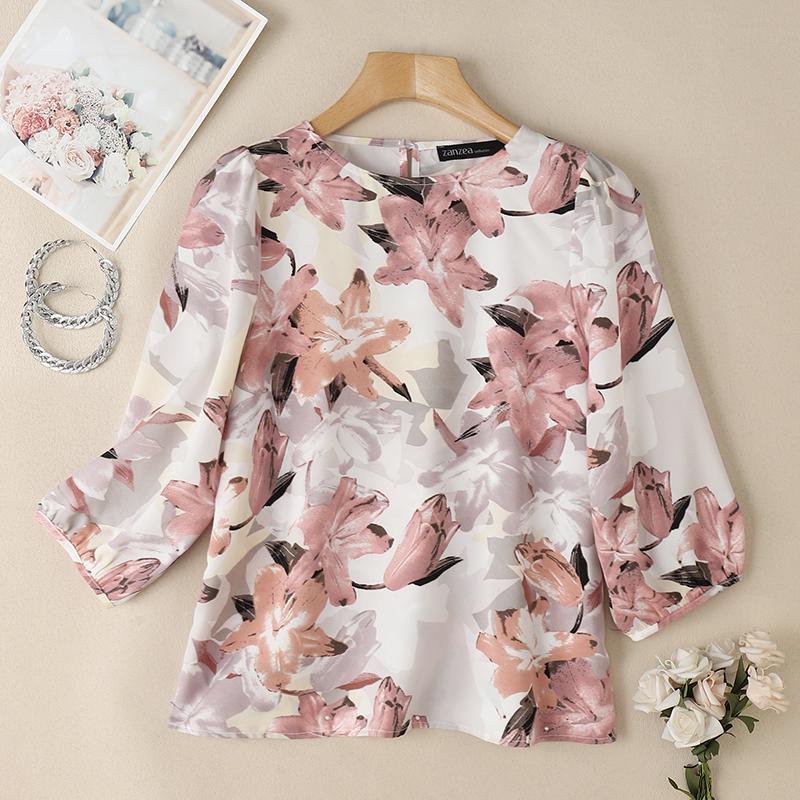 

ZANZEA Женская летняя блузка с круглым вырезом, рукавами 3/4, свободного кроя, с принтом 4XL красный