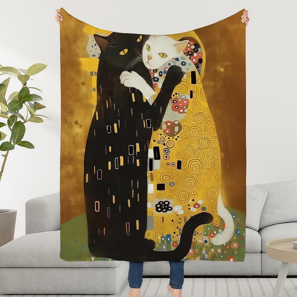 Art Gustav Klimt The Kiss CAT Blanket Soft Warm Furry Throw Super Kids Toys Bed Sofa Car Cradle 75x90cm