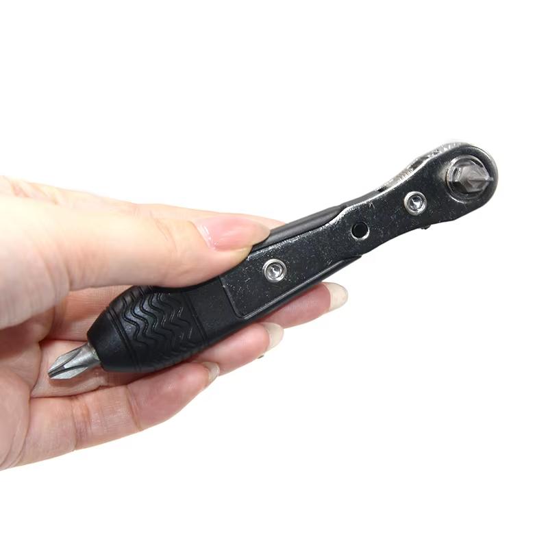 Double head 36 tooth black mini ratchet screwdriver forward reverse wrench cross shaped flat screw bits repair kit