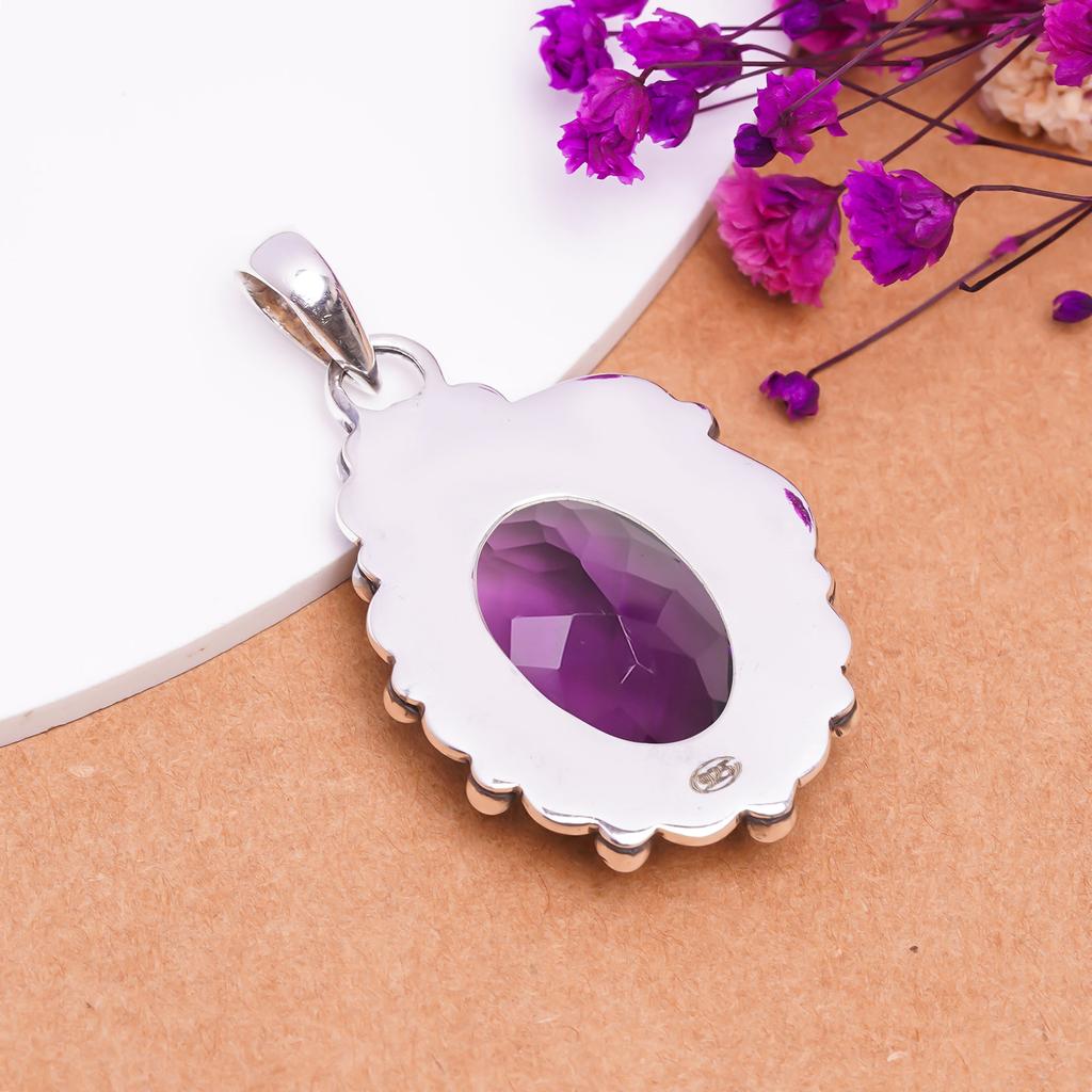 Purple Amethyst 925 Sterling Silver Pendant V7787, Purple Pendant, Oval Pendant, Valentin's Day Gift, Gift For Her, Birthday Gift, Handmade Jewelry, S