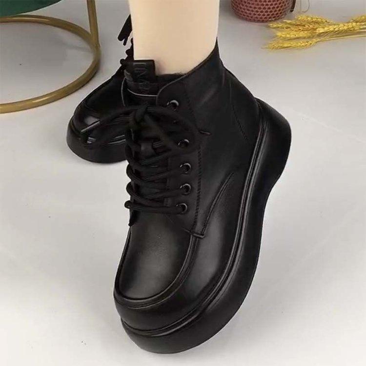 Weiche Leder-Schneestiefel Winter Neu Kurz Baumwollstiefel Gestapelt Verdickt Kurzstiefel Wasserdicht Rutschfest Warm Lederstiefel