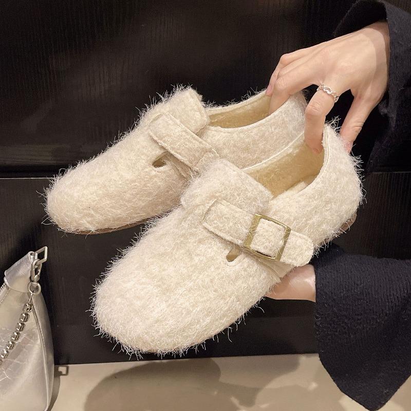 Retro fleece women's shoes, new autumn and winter beanie shoes, fleece warm fluffy cotton shoes