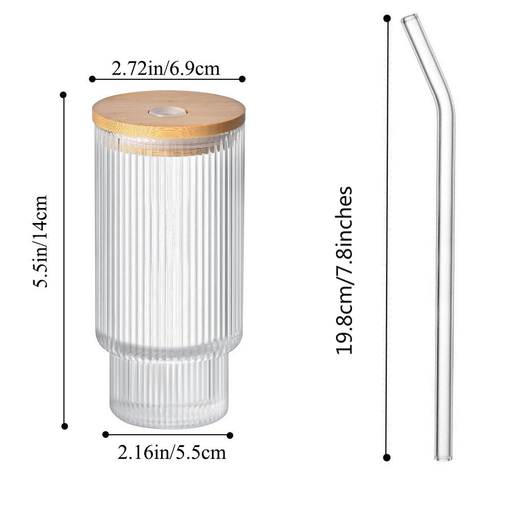 2/4Pcs Drinking Glasses Set Highball Glasses 11oz with Covers, Straws and Brush Vintage Glass Cups, Elegant Ribbed Glassware,