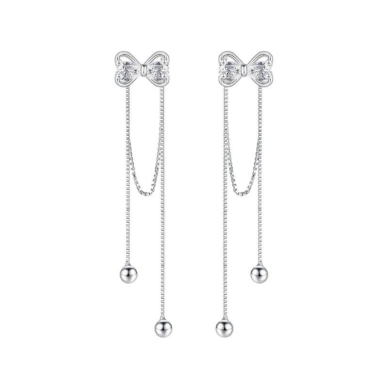 Long Bow Tassel Earrings Femininity Muse Internet Celebrity Delicate Diamond Double Face Skinny Earrings