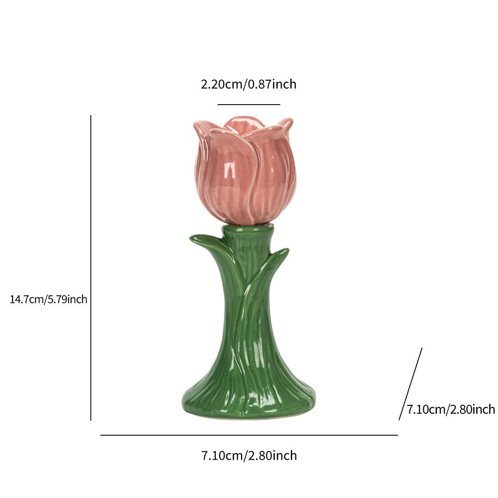 Portavelas Tulipán Estilo Nórdico Diseño Simple Portavelas Hecho a Mano con Forma de Flor Creativo Decorativo Cerámica Soporte para Velas Tulipán