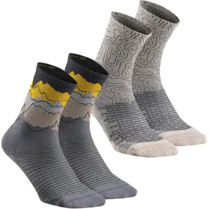 DECATHLON Hike 100 Comfortable, Breathable and Dry High Socks Unisex Pair Tar Putty