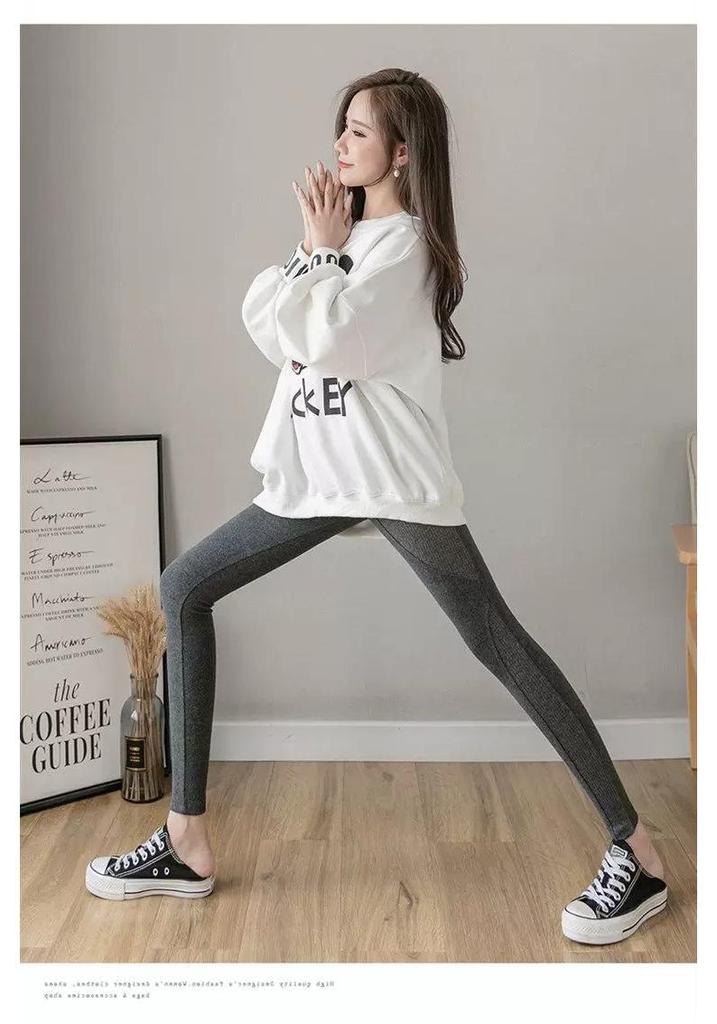 Gray High-Waist Ribbed Leggings for Women – Versatile, Slimming, Plus Size, Stretchy Patchwork Pants for Spring & Autumn