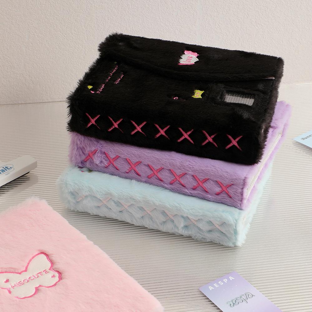 A5 Plush Binder Embroidery 6 Ring Magnetic Photo Album Kpop Photocard Holder Collect Book Storage Organizer