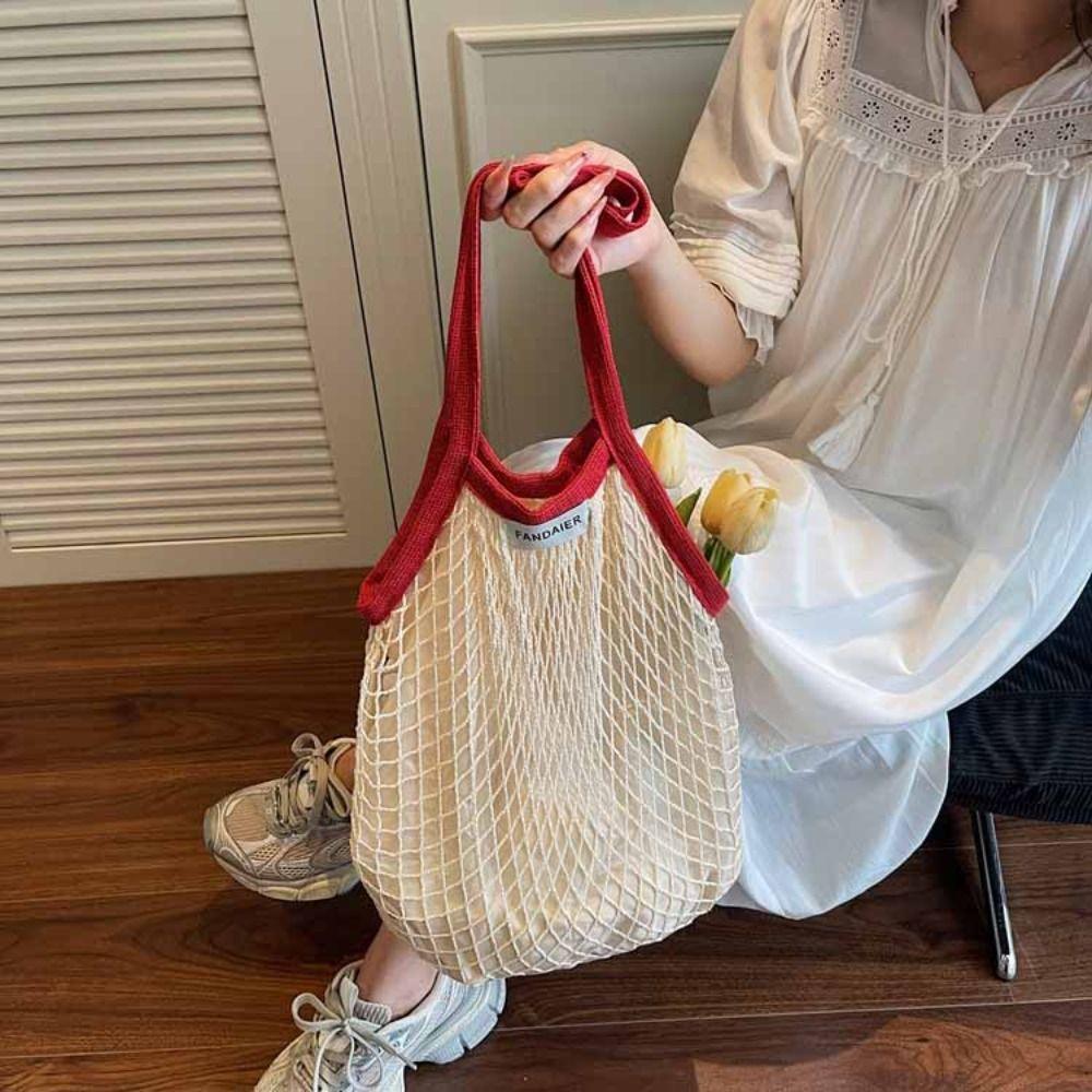 Korean Style Mesh Handbags Polyester Summer Beach Tote Bags Hollow Woven Shoulder Bag  Outdoor