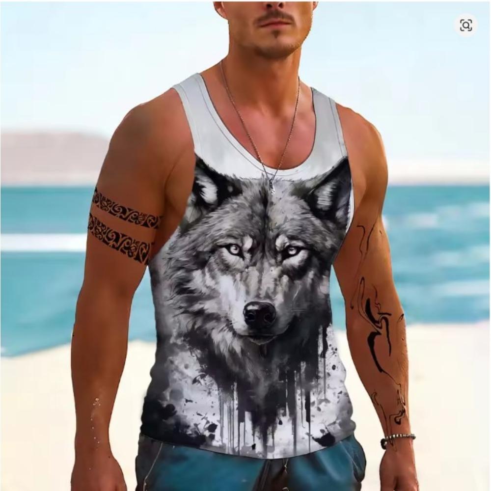 Wolf Pattern 3D Printed Men's Tank Tops Summer Quick-dry Breathable Sport Streetwear Vest Sleeveless Animal Man Clothing