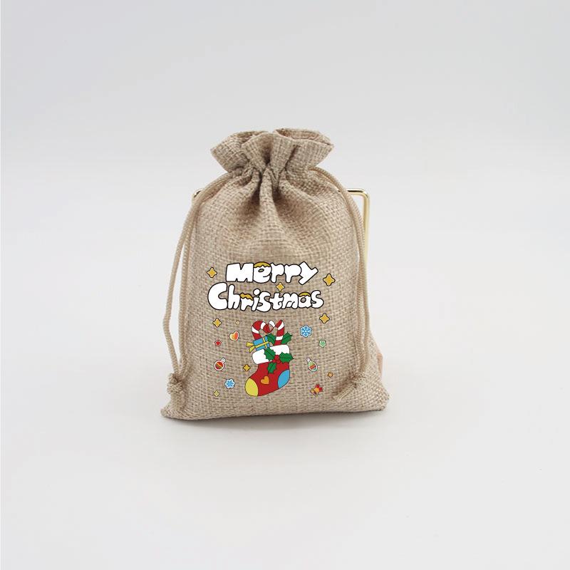 Jute-Style Christmas Gift Bag with Drawstring Closure - Small Candy & Apple Storage