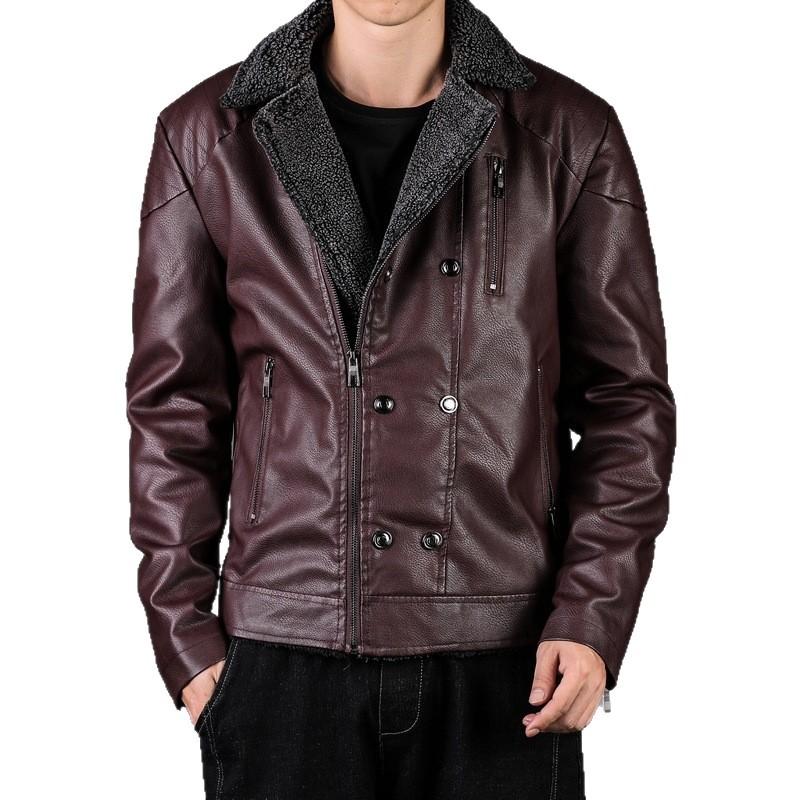 Winter men's leather jacket fur integrated jacket locomotive high-end thickened casual leather jacket men