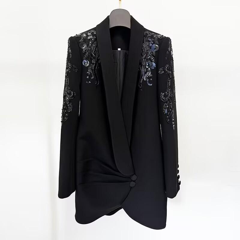 

Available: 2025 European & American Socialite Style Mandarin Collar Dress Suit with Heavy Beading & Rhinestones XL чёрный