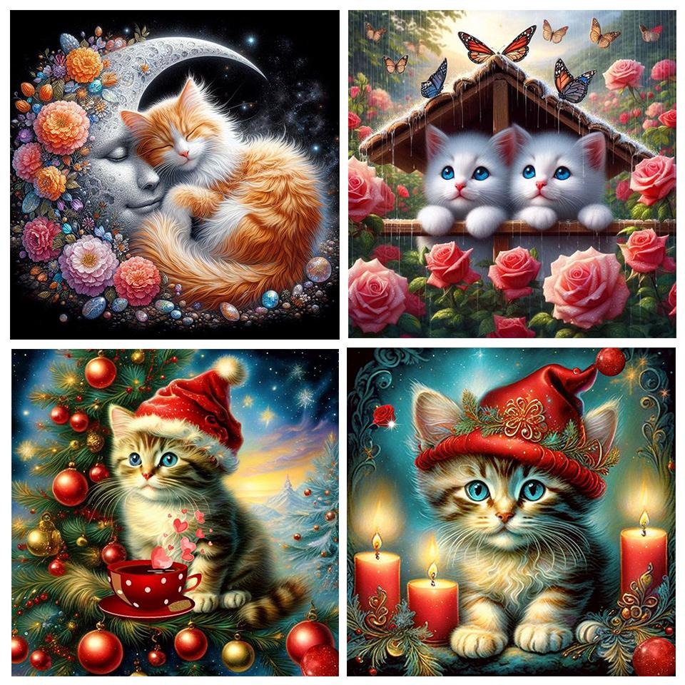 

Diy Diamond PaintingCollection Cat Flowers Full Rhinestone Embroidery Cross Stitch Mosaic Picture Wall Decor Christmas Gift Full Round 20x20CM