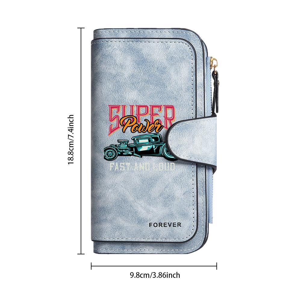 Vintage Car Print Long Wallet Multi Card Holder Portable Fashion Purse 