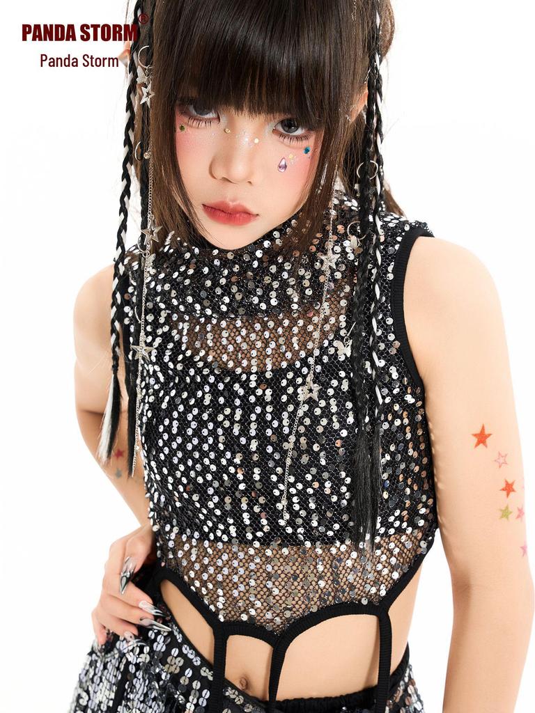 Girls' Sequin Jazz Dance Set: Rhinestone Vest, Shorts & Long Pants for Street Dance Performance