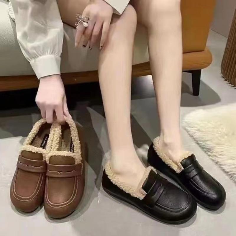 

Ladies Shoe Round Toe Loafer Shoe Women Autumn Plush British Leather Shoe Flat Bottom Cotton Shoe Fashion Dress Shoe Women Shoe 35 чёрный