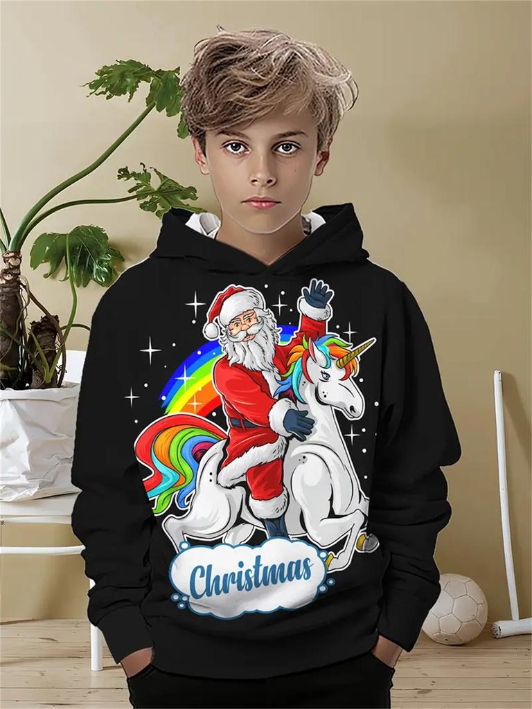 Felpa per bambini, felpe con cappuccio natalizie, moda per bambini, stampa di Babbo Natale, vestiti per bambine, abbigliamento per esterni per bambini