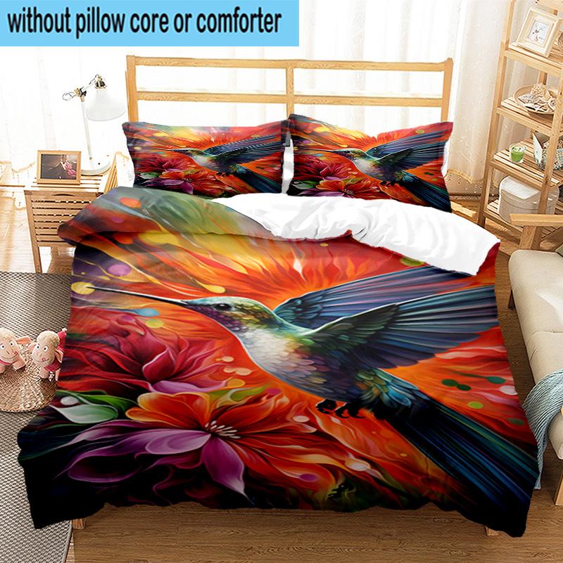Hummingbird In Bloom 3pcs Bedding,Including 1pc Duvet Cover And 2pcs Pillowcases Perfect for Christmas,Ideal for Bedroom, Dormitory