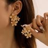 2025 New Fashion Metal Flower Stud Earrings for Women Vintage Gold Color Floral Statement Earrings Temperament Holiday Zircon