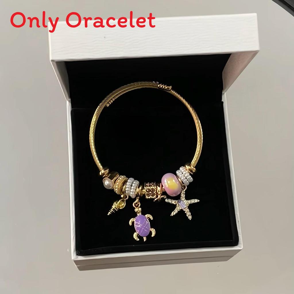 Ocean Vacation Style Stainless Steel Bracelet With Diamond Accents And Adjustable Turtle Charm For Women